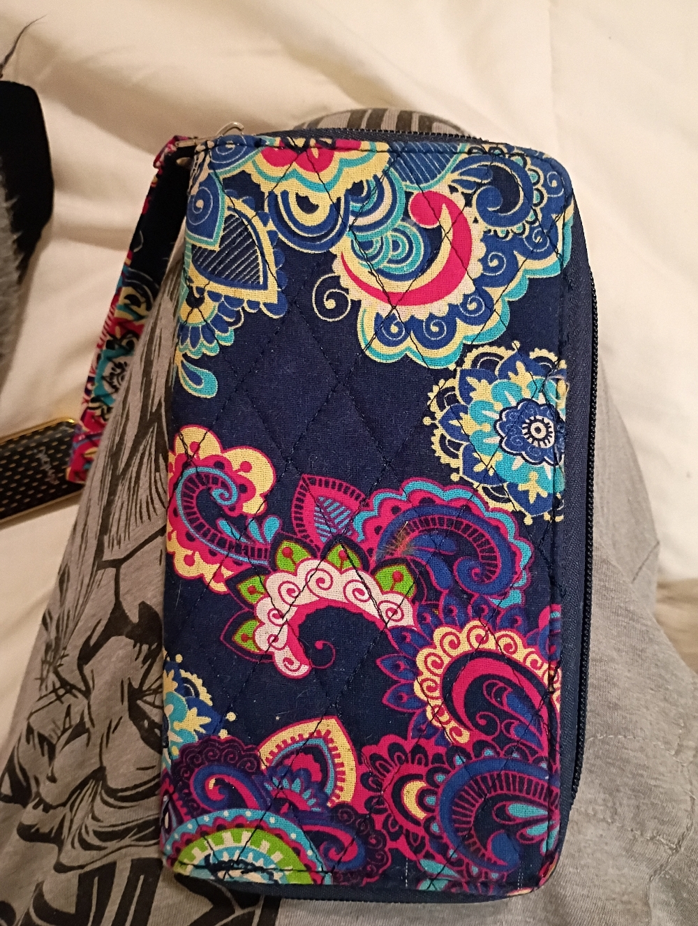 Navy Floral Quilted Zip Wallet